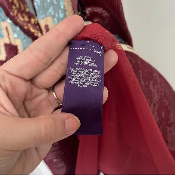 NWT Ralph Lauren Purple Label Embellished Cady Red Sequin Short Sleeve Dress new